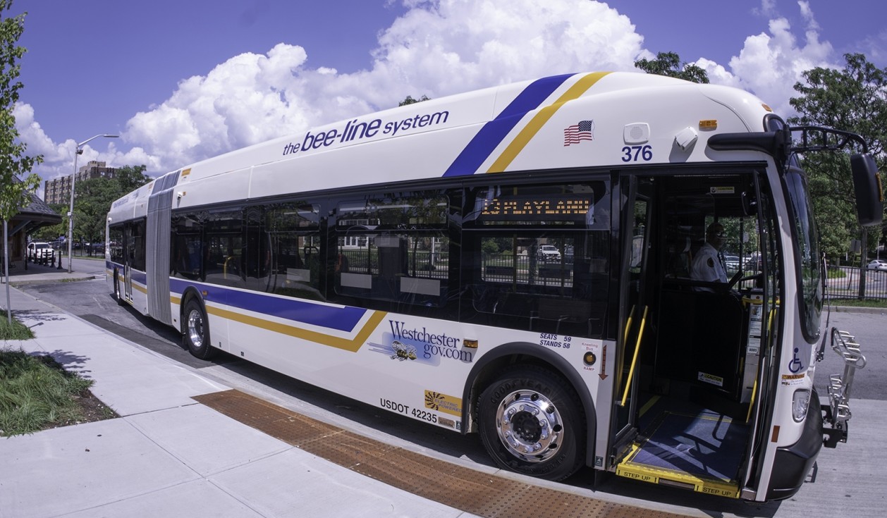 This Liberty Lines bus the bus stop is part of The Bee-Line System in Westchester County