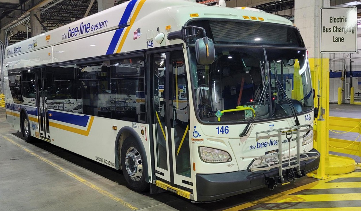 This Liberty Lines bus in the New York parking garage is part of The Bee-Line System in Westchester County