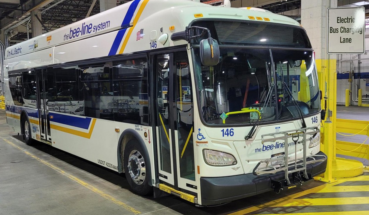 This Liberty Lines bus in the New York parking garage is part of The Bee-Line System in Westchester County